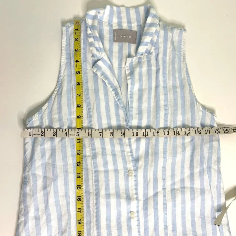 Everlane The Linen Sleeveless Stripe Midi Button Down Shirt Dress Blue 8 - Picture 8 of 8
